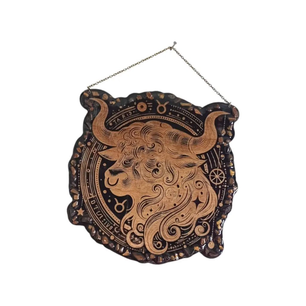 blacksoulcreations-decoration-signe-astrologique-bois-taureau-pierres-naturelles