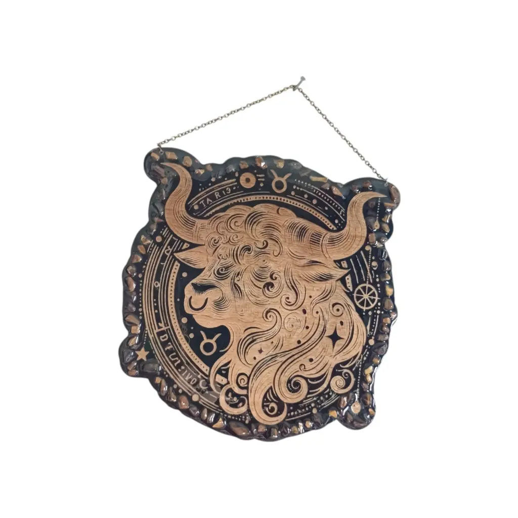 blacksoulcreations-decoration-signe-astrologique-bois-taureau-pierres-naturelles