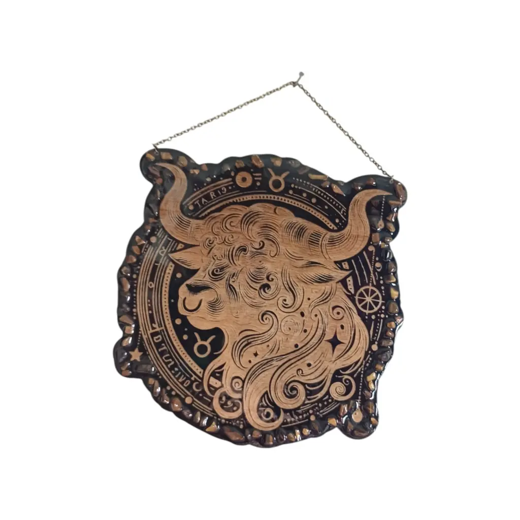blacksoulcreations-decoration-signe-astrologique-bois-taureau-pierres-naturelles