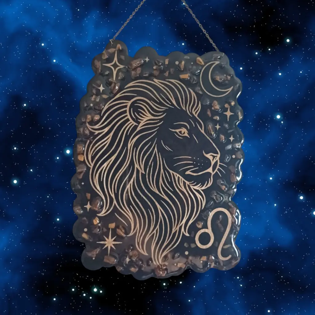 blacksoulcreations-decoration-signe-astrologique-bois-lion-pierres-naturelles