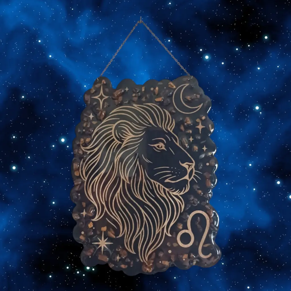 blacksoulcreations-decoration-signe-astrologique-bois-lion-pierres-naturelles