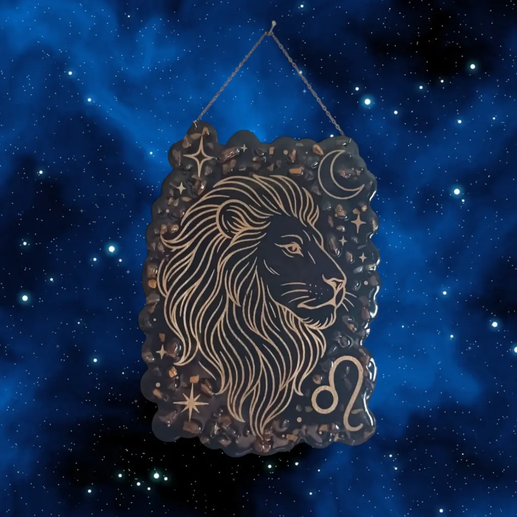 blacksoulcreations-decoration-signe-astrologique-bois-lion-pierres-naturelles