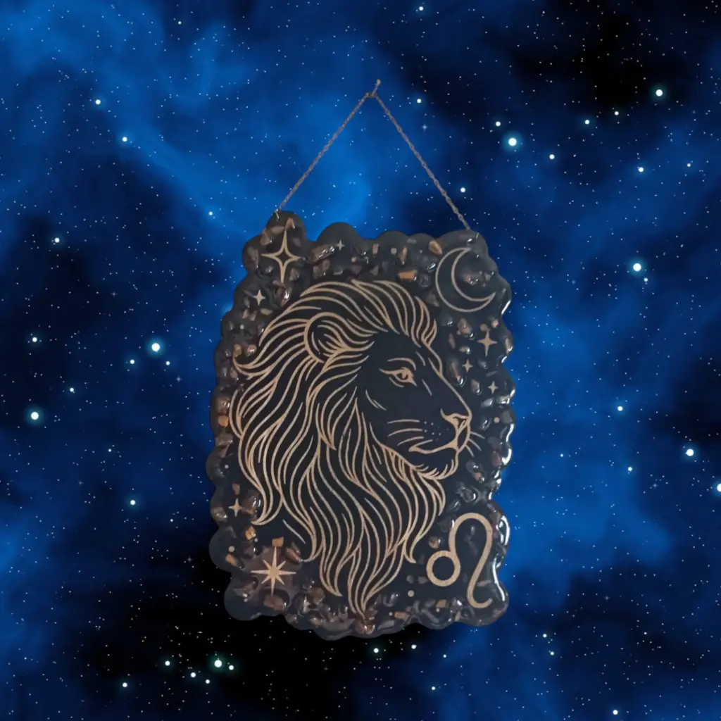 blacksoulcreations-decoration-signe-astrologique-bois-lion-pierres-naturelles