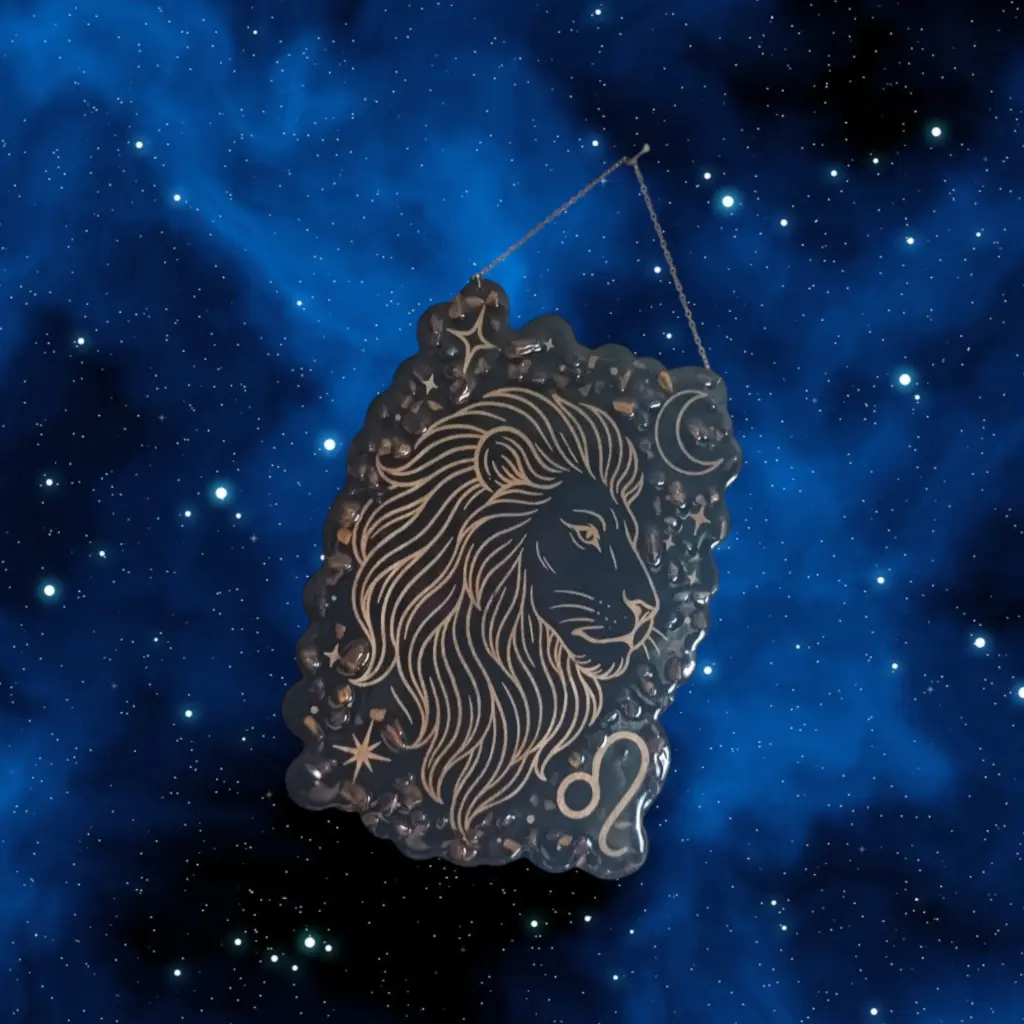 blacksoulcreations-decoration-signe-astrologique-bois-lion-pierres-naturelles