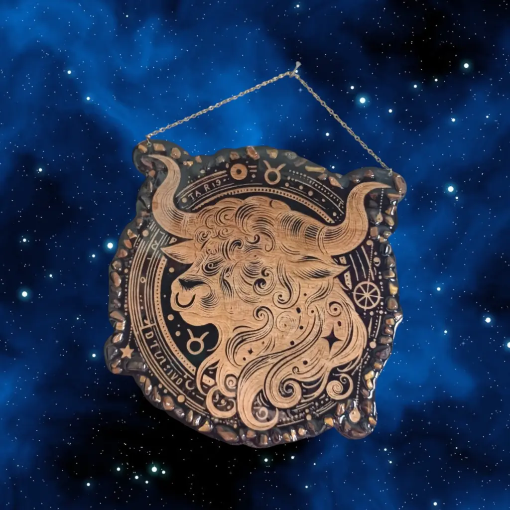 blacksoulcreations-decoration-signe-astrologique-bois-taureau-pierres-naturelles