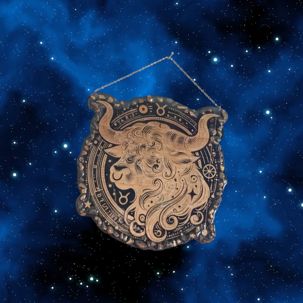 blacksoulcreations-decoration-signe-astrologique-bois-taureau-pierres-naturelles