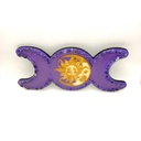 Porte encens en bois triple lune avec pierres naturelles 
