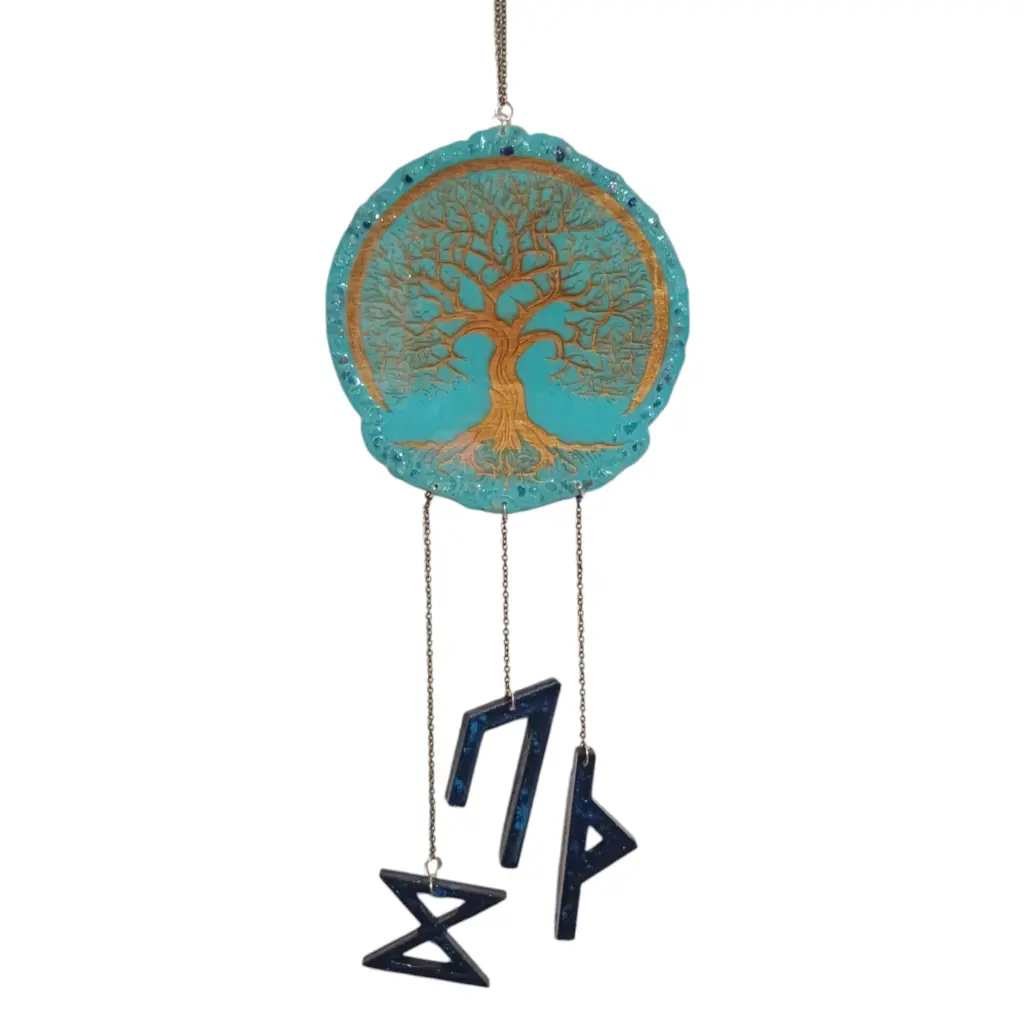 Décoration en bois Yggdrasil avec pierres naturelles