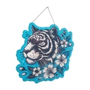 tiger and sakura flowers wooden decoration with natural stones