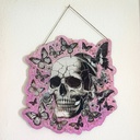 Skull and butterfly wooden decoration with natural stones