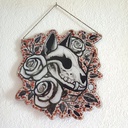 Fox skull wooden decoration with natural stones