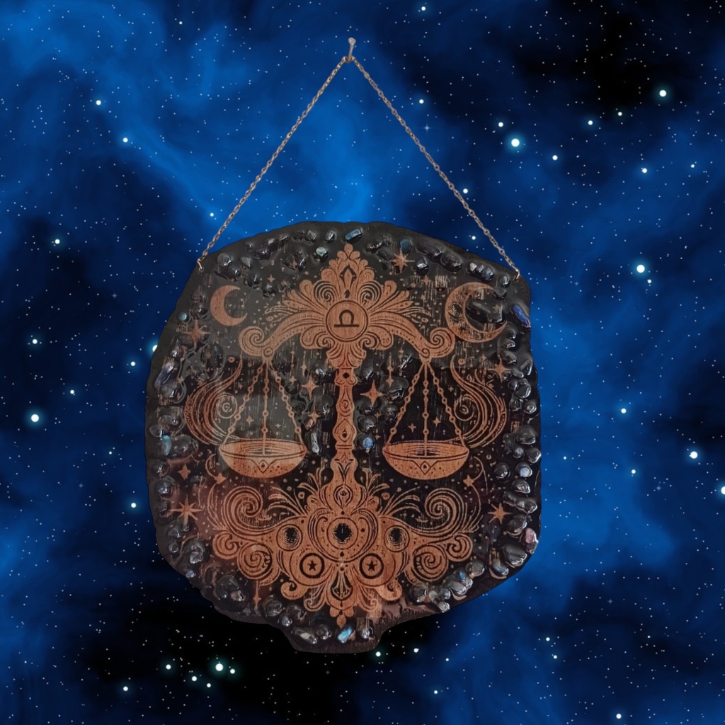 Décoration signe astrologique en bois Balance 