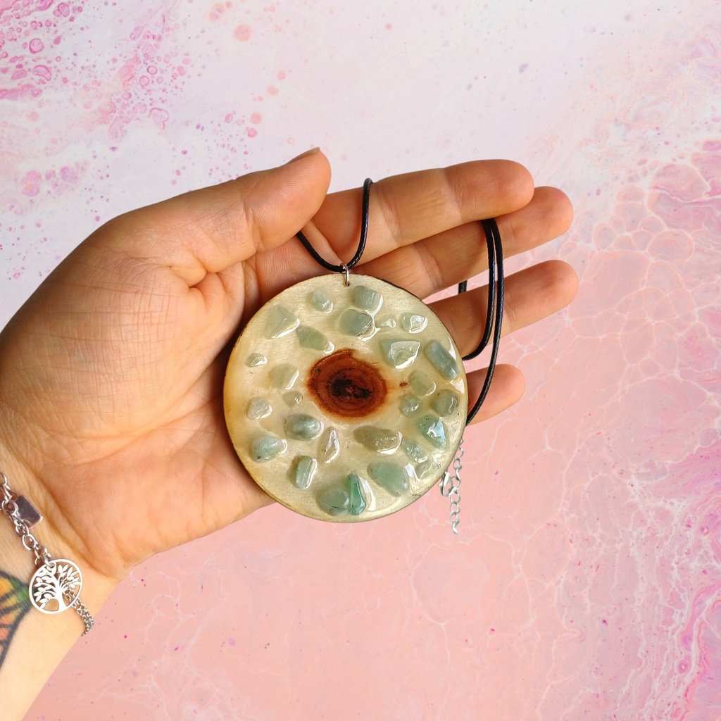 Wooden eye talisman and natural stones Aventurine 