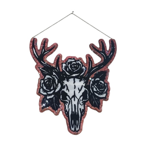 Deer skull wooden decoration and natural stones