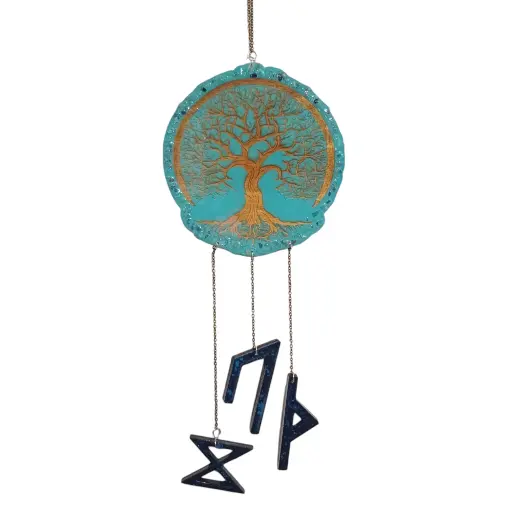 Décoration en bois Yggdrasil avec pierres naturelles