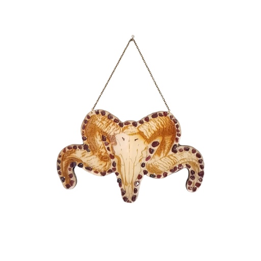 Décoration en bois crâne de bélier avec pierres naturelles 