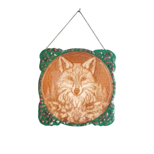 Décoration tête renard en bois avec pierres naturelles 