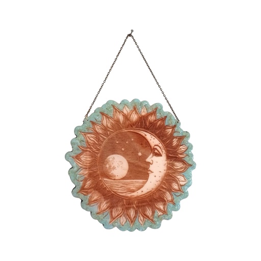 Décoration lune en bois avec pierres naturelles