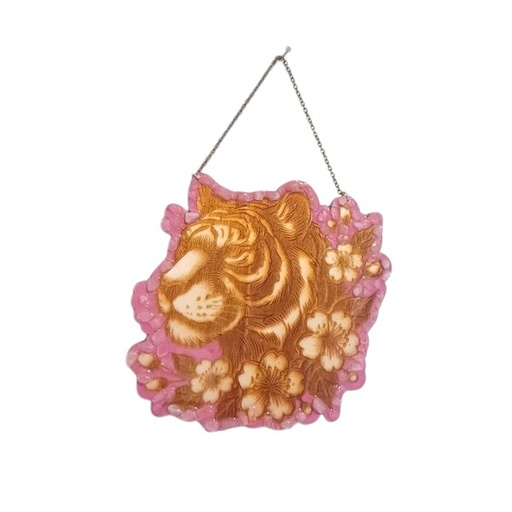 Décoration tigre et fleurs de Sakura en bois avec pierres naturelles