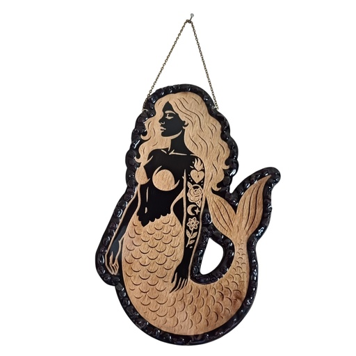 Mermaid wooden decoration with natural stones