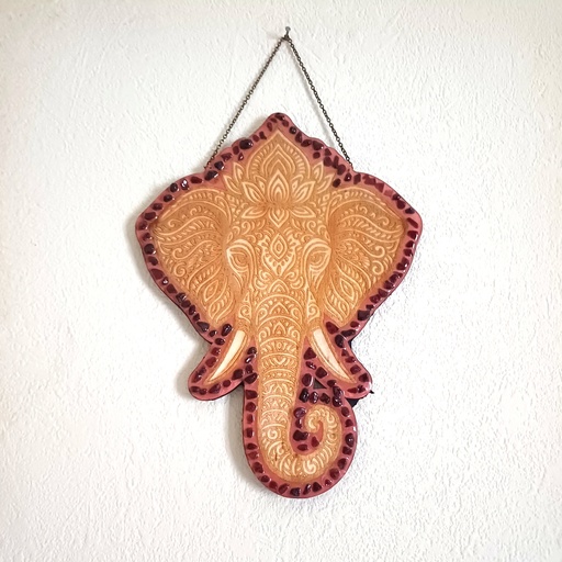 Décoration tête éléphant en bois avec pierres naturelles 