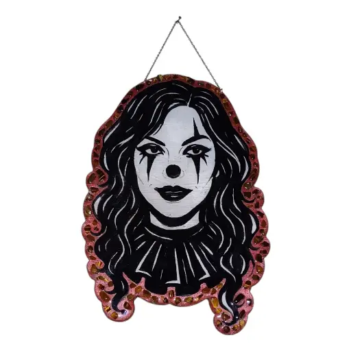 Clown wooden decoration with natural stones 