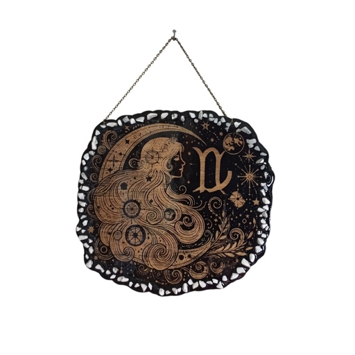 Décoration signe astrologique en bois Vierge avec pierres naturelles 