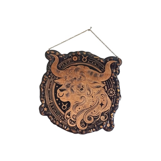 Taurus wooden astrological sign decoration and natural stones