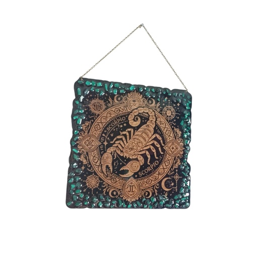 Wooden astrological sign decoration Scorpio and natural stones