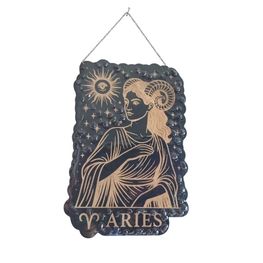 Décoration signe astrologique en bois Bélier avec pierres naturelles