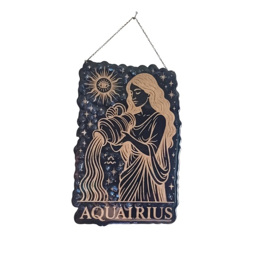 Décoration signe astrologique en bois Verseau avec pierres naturelles