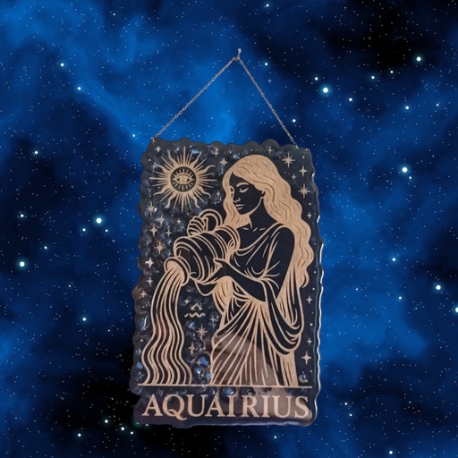 Décoration signe astrologique en bois Verseau avec pierres naturelles