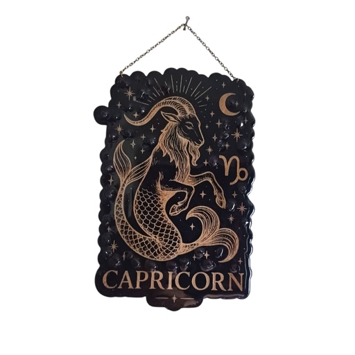 Capricorn wooden astrological sign decoration with natural stones