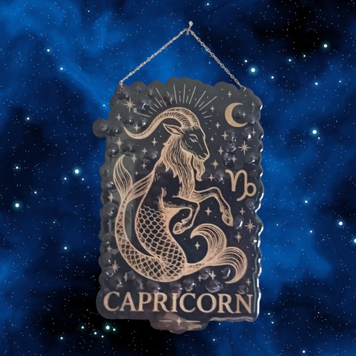 Capricorn wooden astrological sign decoration with natural stones