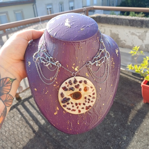 Wooden eye and natural stone pendants
