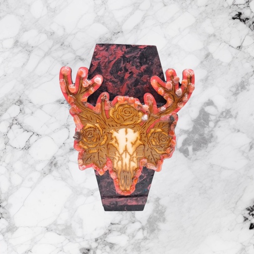 Deer wooden coffin jewelry box with natural stones 