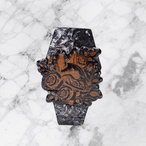 Fox wooden coffin jewelry box with natural stones