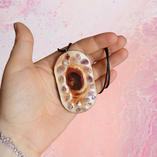 Talisman oeil de bois et pierres naturelles Améthyste 
